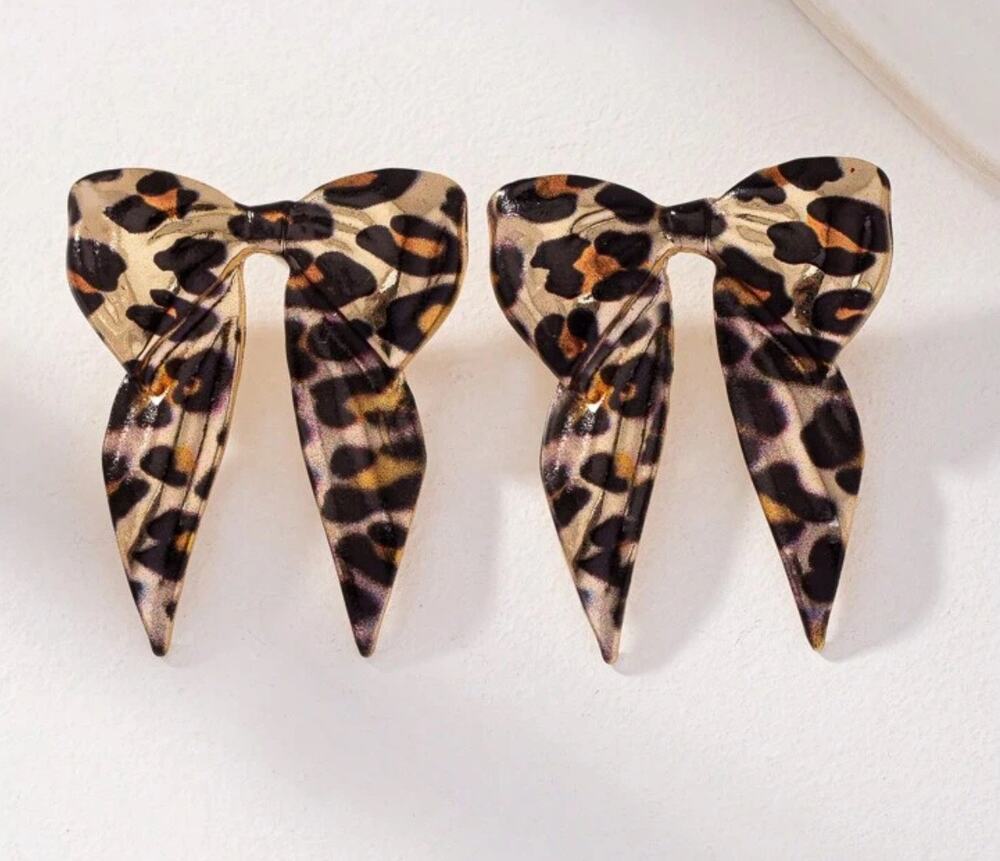 Cheetah Print Bow Stud Earrings Leopard